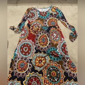 Colorful patterned, floor length long sleeve dress